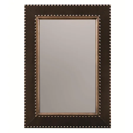 Mirror with Leather-Wrapped Frame and Nailhead Trim